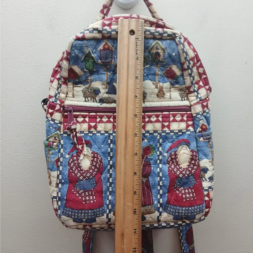 Vintage Whimsical Christmas Scene Small Backpack Bag Retro Festive Santa Y2K